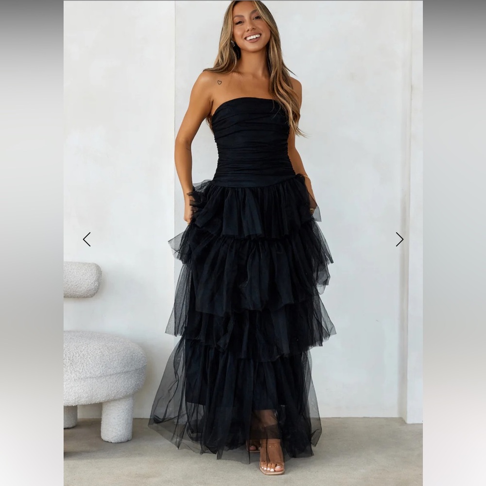HELLO MOLLY HIDDEN OPAL STRAPLESS TULLE MAXI DRESS BLACK